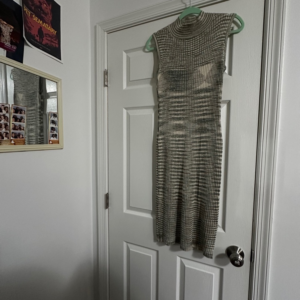 AND NOW THIS; Mock Neck Green Sweater Midi Dress